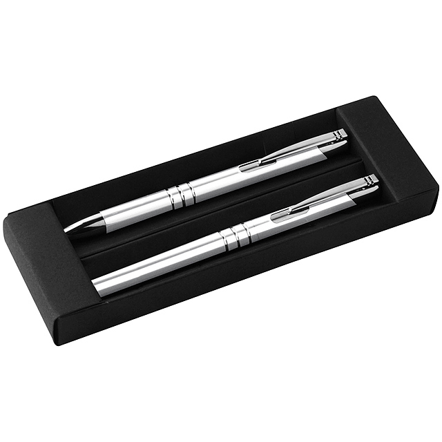 Writing set with ball pen and rollerball pen - white