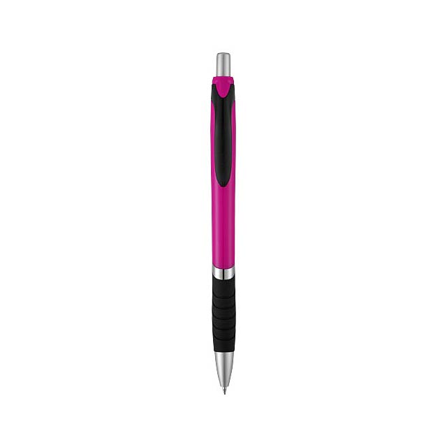 Neprůhledné kuličkové pero Turbo s pryžovým úchopem - fuchsiová (tm. ružová)