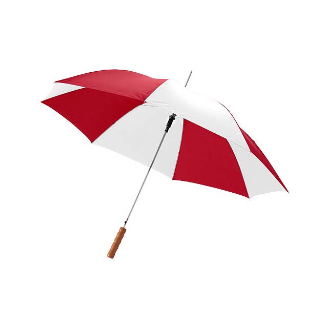 23" deštník Lisa s automatickým otvíráním a dřevěnou rukojet - transparentná červená