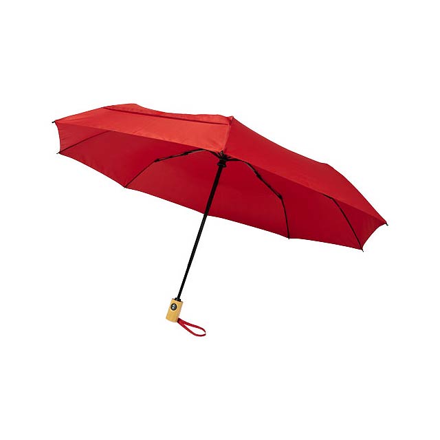 Bo 21" Vollautomatik Kompaktregenschirm aus recyceltem PET-Kunststoff - Transparente Rot