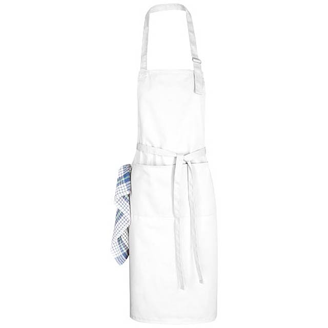 Zora apron with adjustable neck strap - white