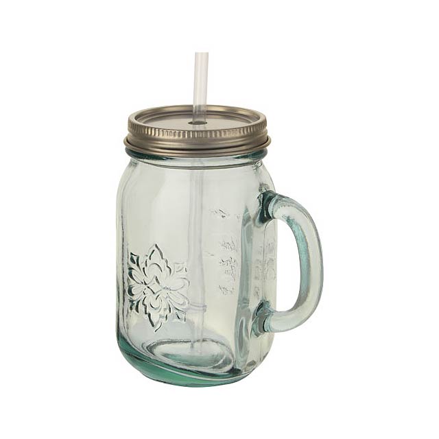 Juggo recycled glass mug with straw - transparent