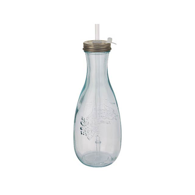 Polpa recycled glass bottle with straw - transparent