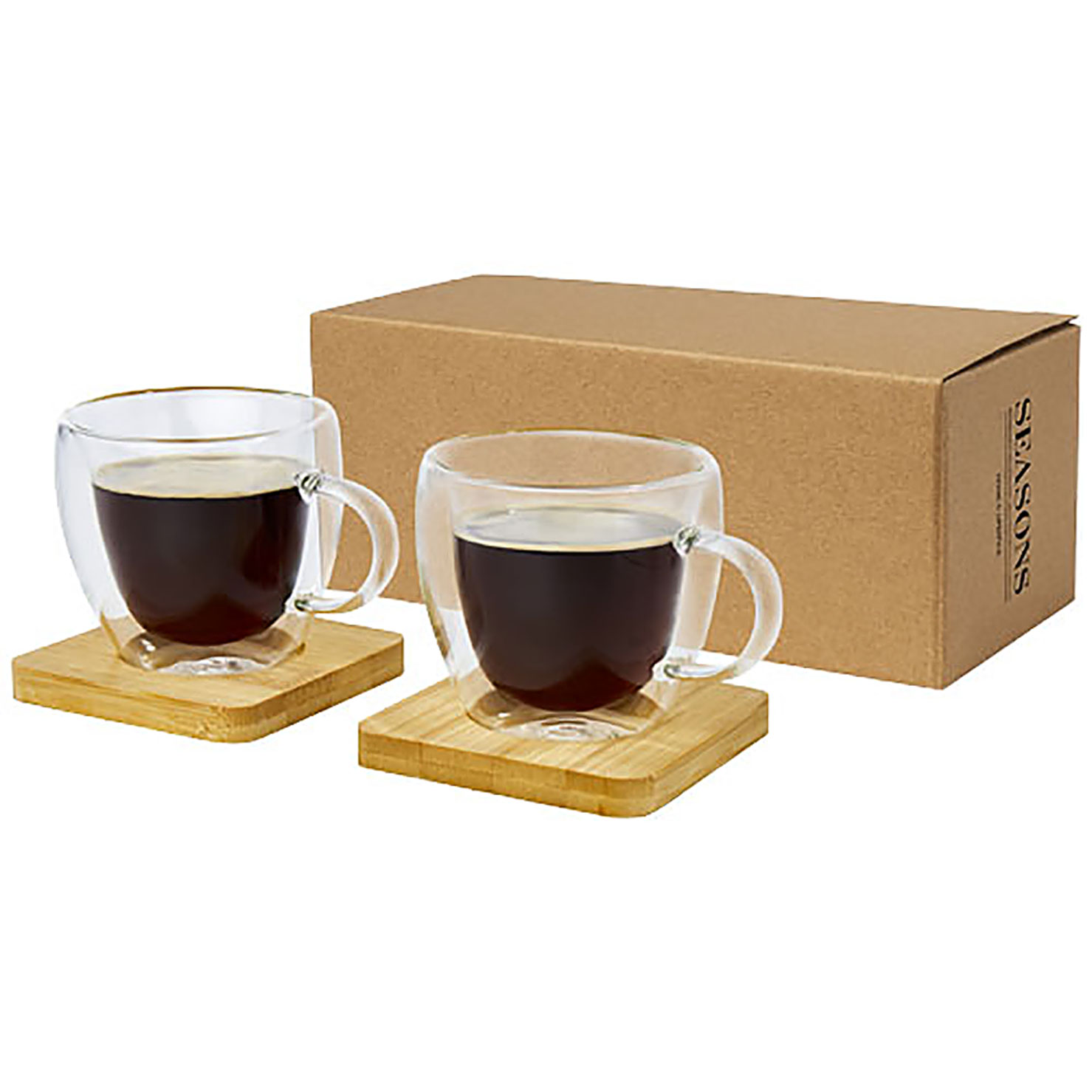 Manti 2-piece 100 ml double-wall glass cup with bamboo coaster  - transparent