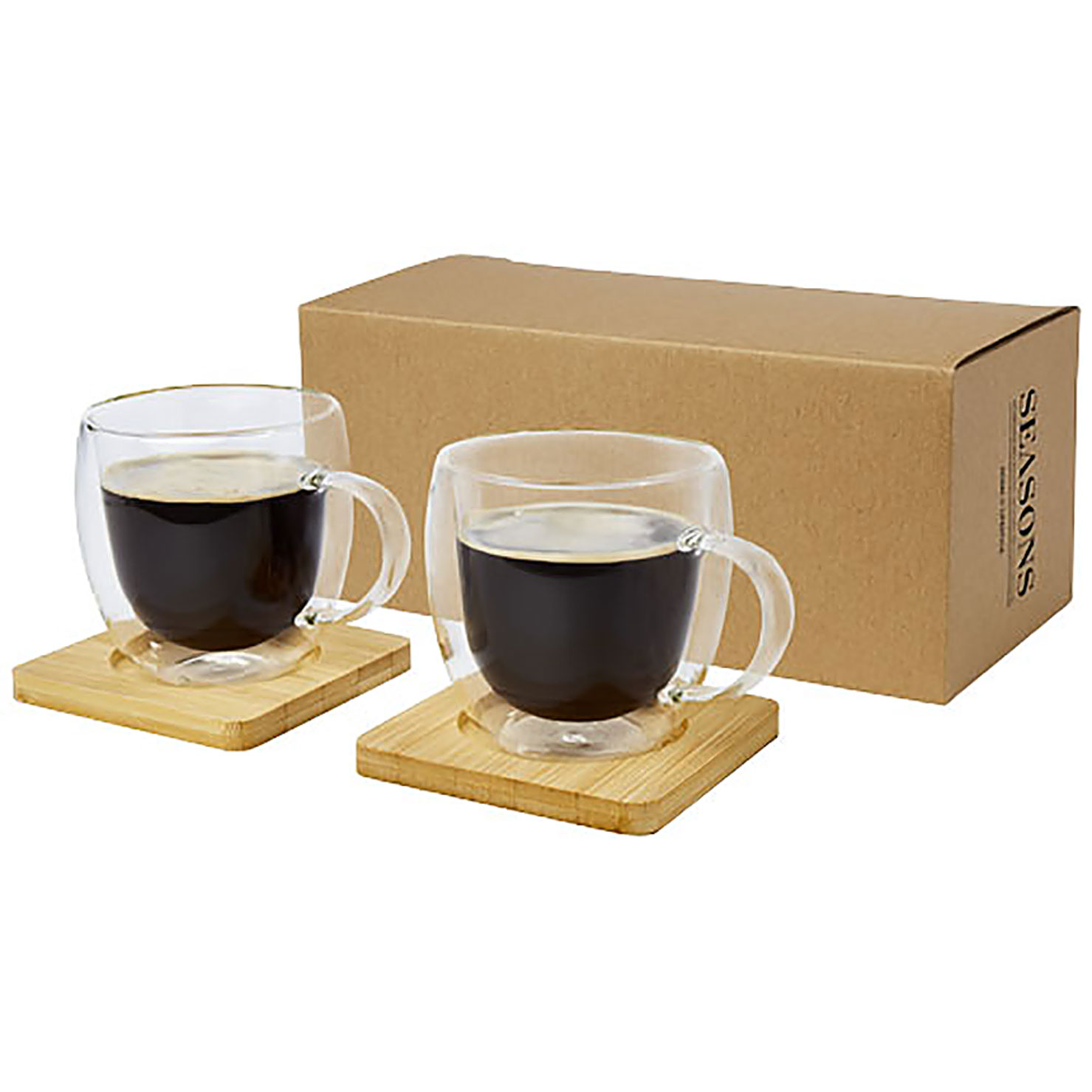 Manti 2-piece 250 ml double-wall glass cup with bamboo coaster  - transparent