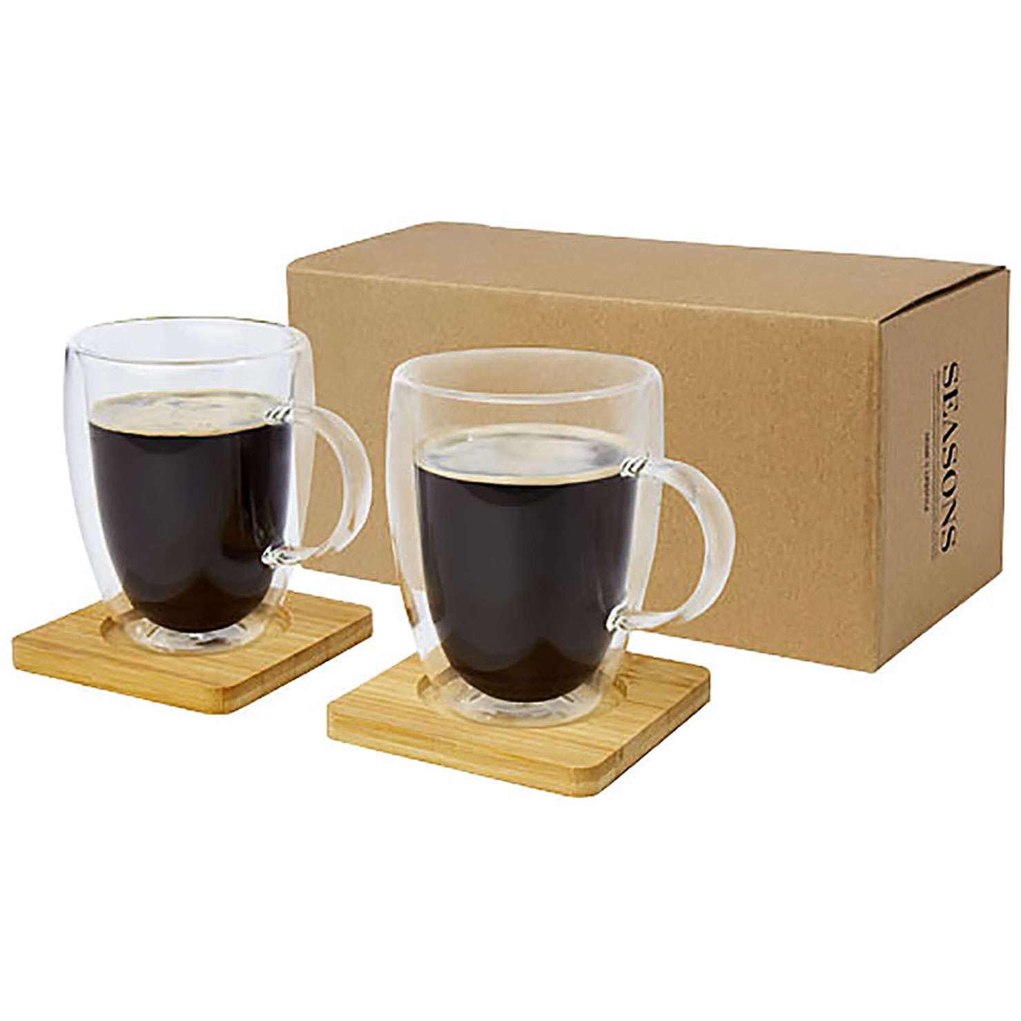 Manti 2-piece 350 ml double-wall glass cup with bamboo coaster  - transparent