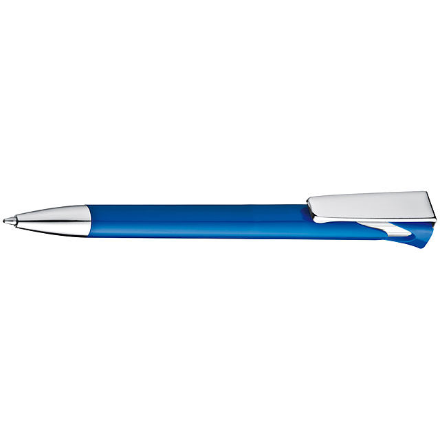 Ball pen with large chromed clip - blue