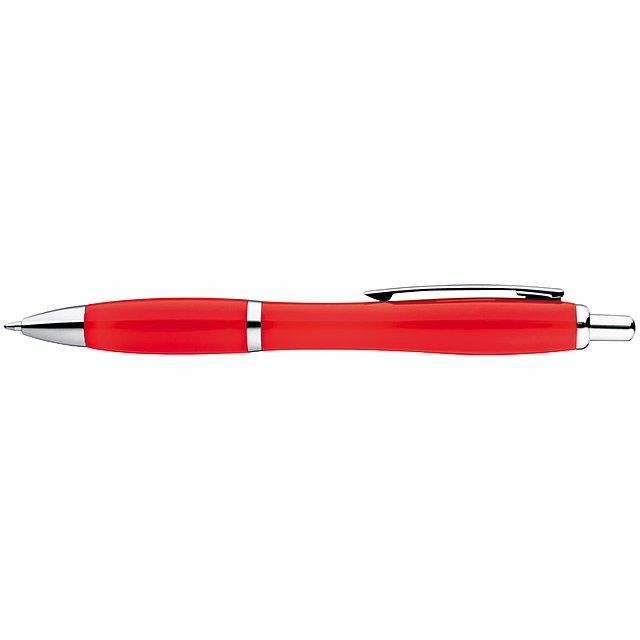 Multicolour plastic ball pen with metal clip - red