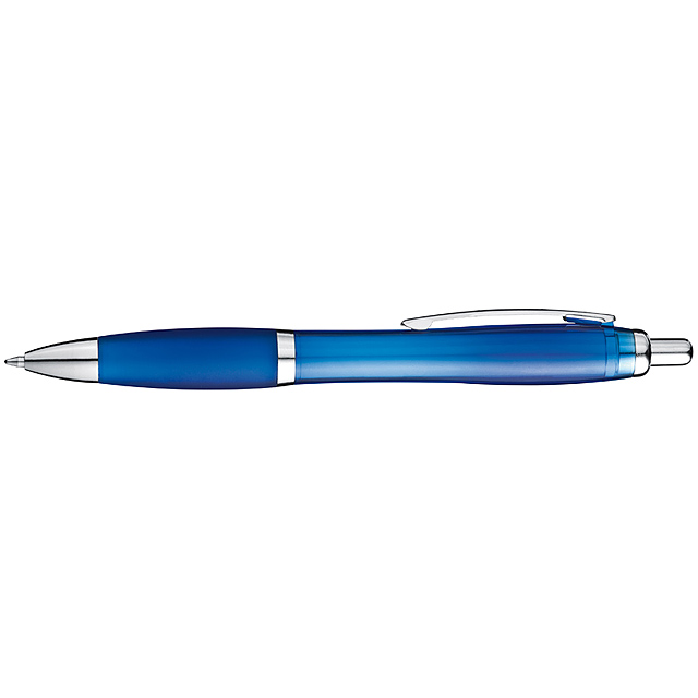 Transparenter Kugelschreiber mit Metallclip - blau