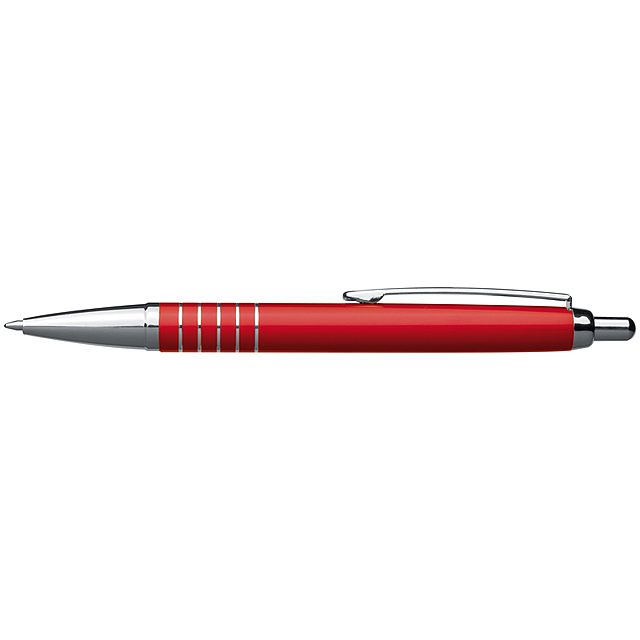 Aluminium ball pen with 5 silver rings - red