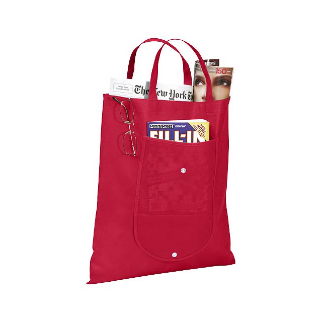 Maple buttoned foldable non-woven tote bag - transparent red