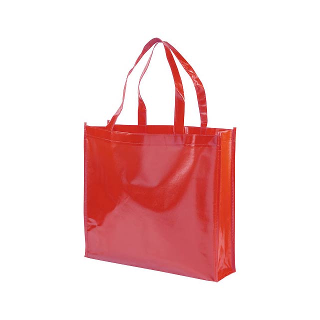 Shiny laminated non-woven shopping tote bag - transparent red