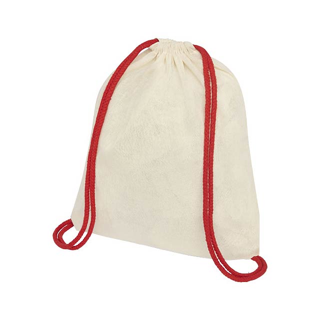 Oregon 100 g/m² cotton drawstring backpack with coloured cords 5L - transparent red