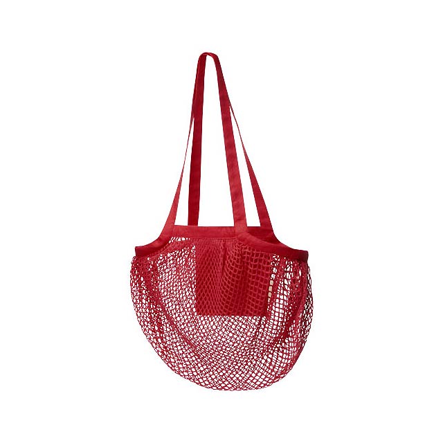 Síťovaná nákupní taška Pune z organické bavlny s certifikací GOTS, 100 g / m2 - transparentná červená