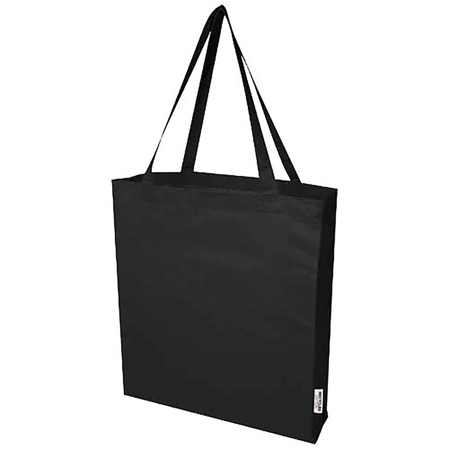 Madras 140 g/m² GRS recycled cotton gusset tote bag - black