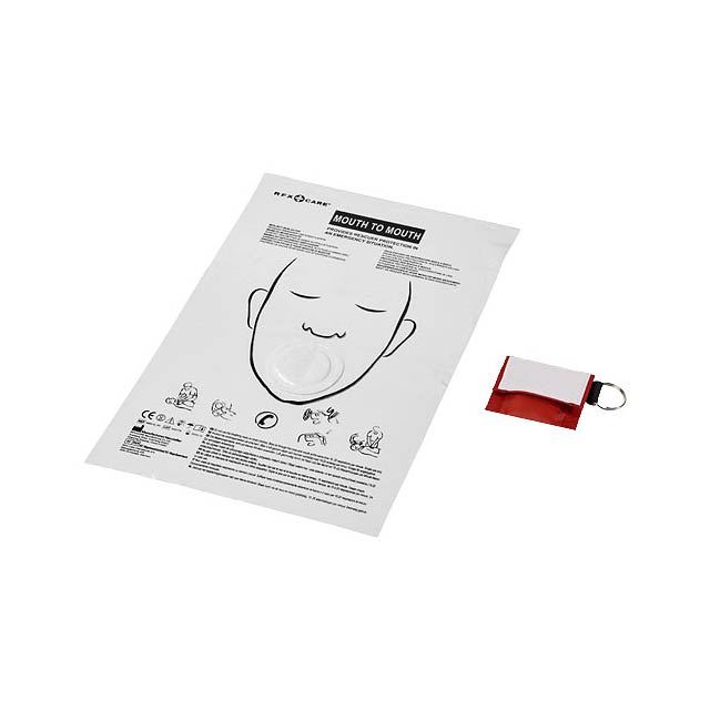 Henrik mouth-to-mouth shield in polyester pouch - transparent red