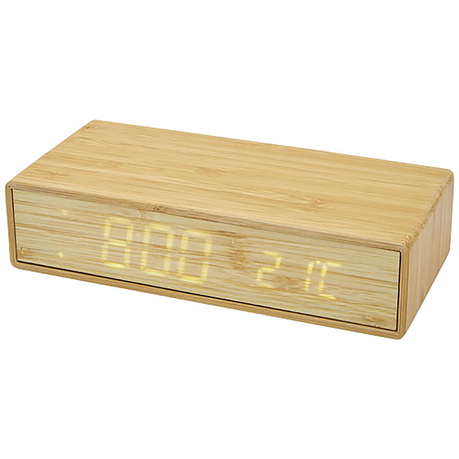 Minata bamboo wireless charger with clock - beige