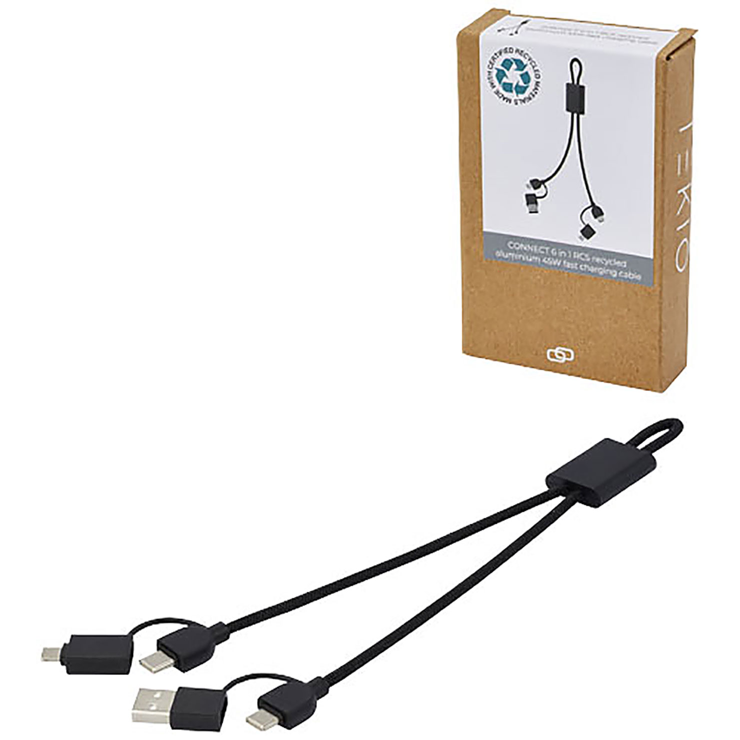 Connect 6-in-1 RCS recycled aluminium 45W quick charge & data transfer cable - black