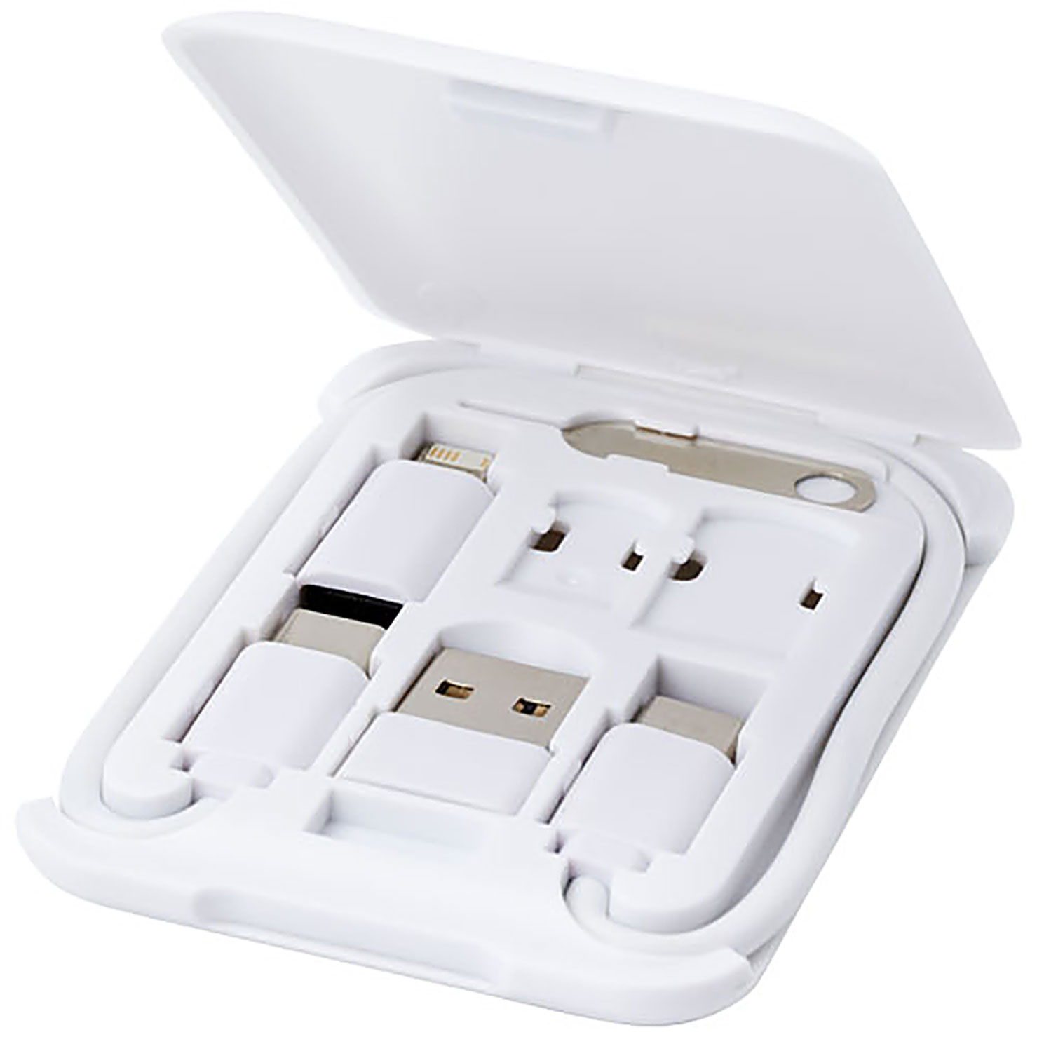 Savvy recycled plastic modular charging cable with phone holder - white