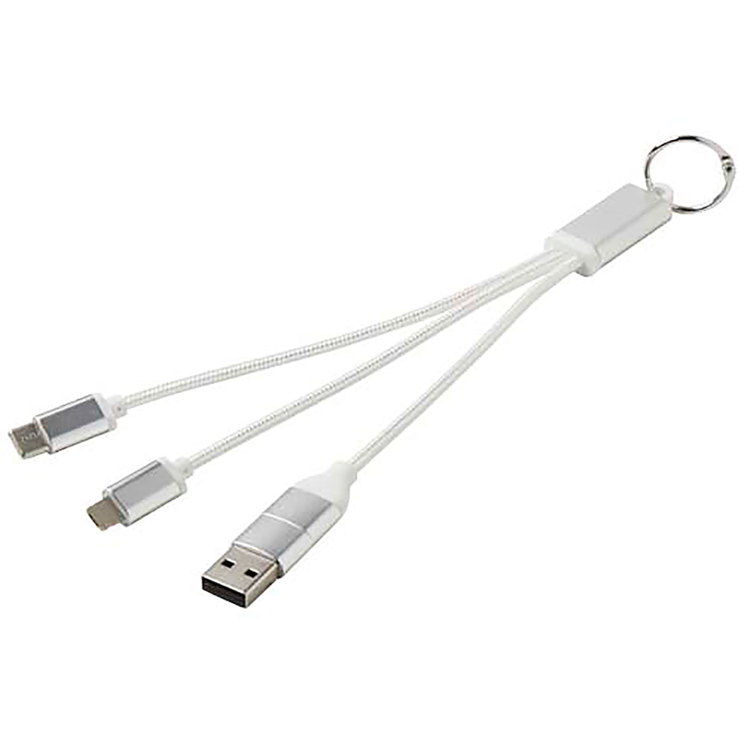 Metal 4-in-1 recycled aluminium charging cable with keychain - silver