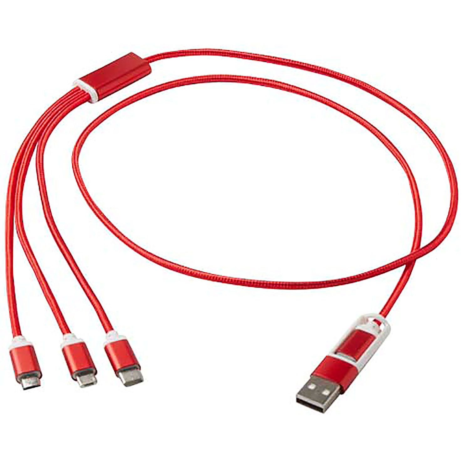 Versatile 5-1 recycled aluminium charging cable - red