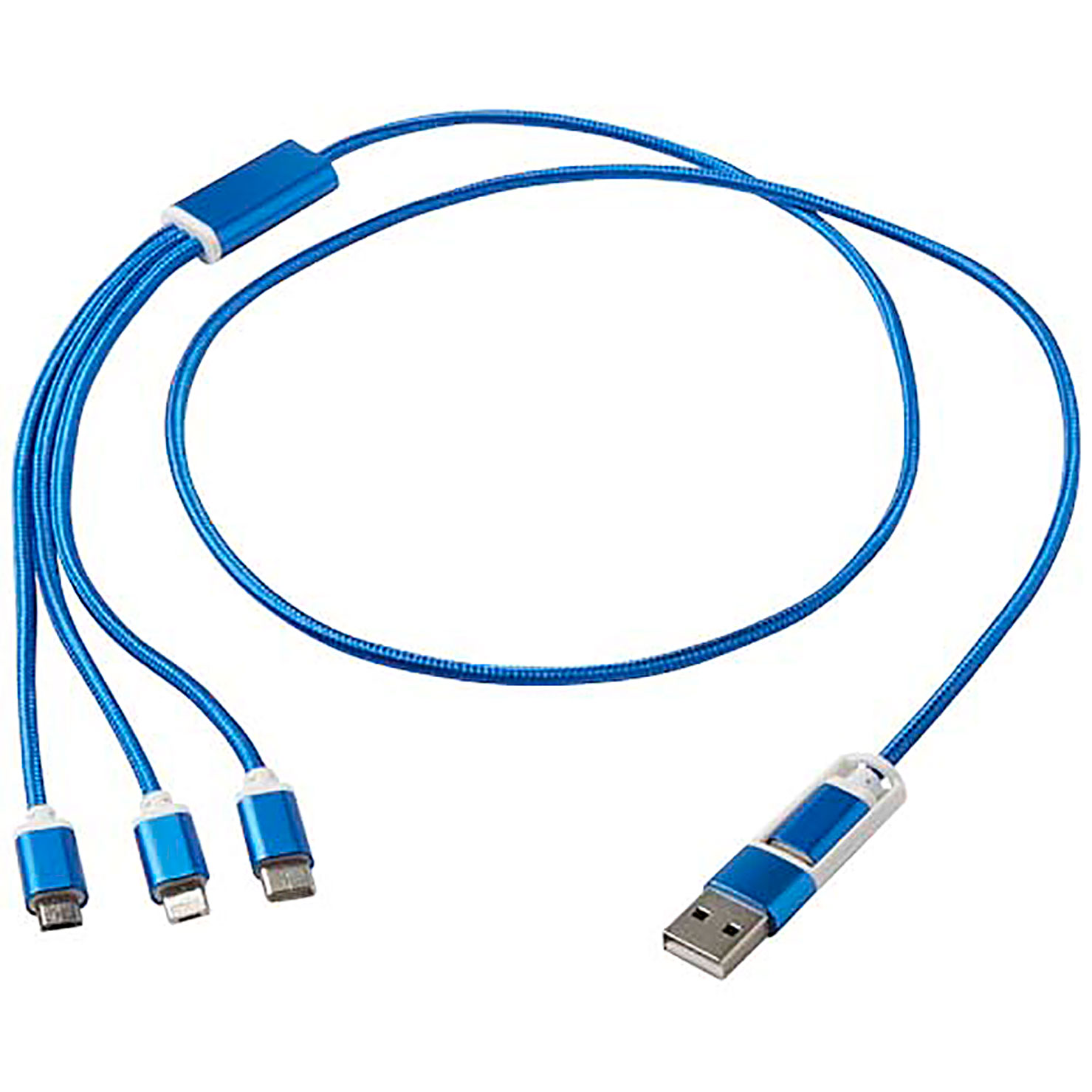 Versatile 5-1 recycled aluminium charging cable - royal blue