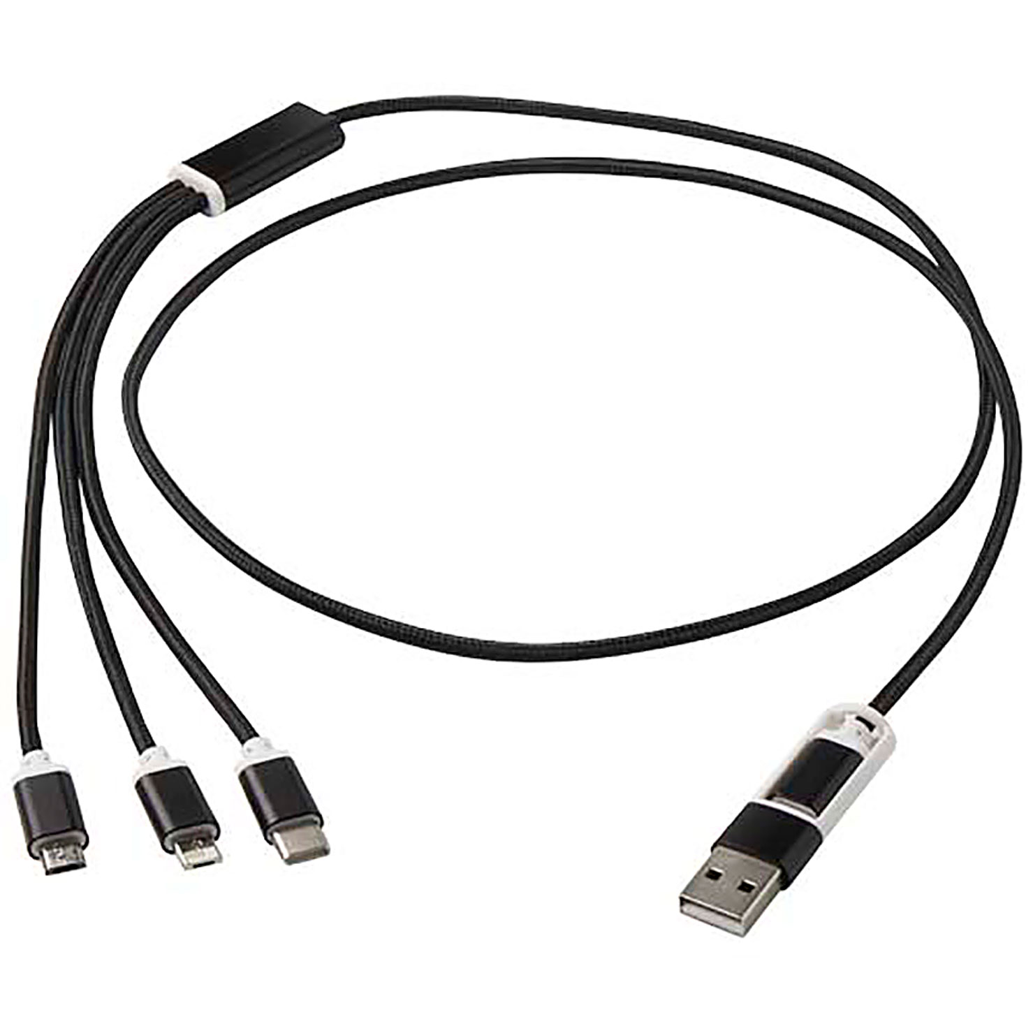 Versatile 5-1 recycled aluminium charging cable - black