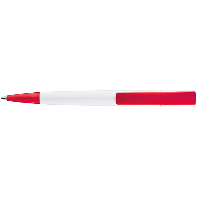 Plastic ball pen with broad clip - red