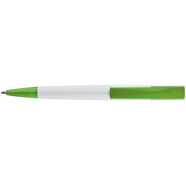 Plastic ball pen with broad clip - lime