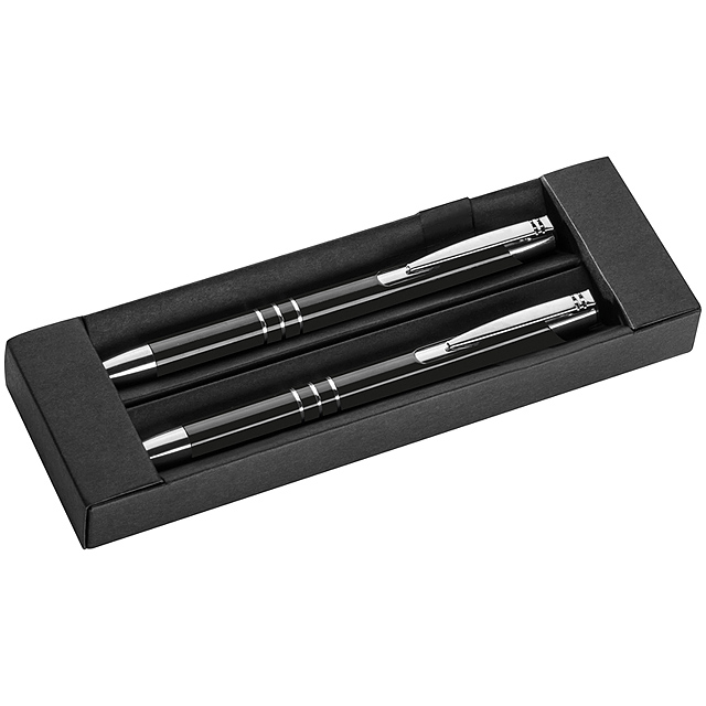 Schreibset, Kugelschreiber und Druckbleistift aus Metall - schwarz