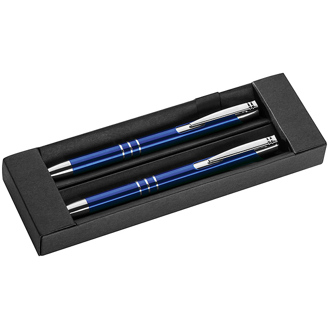 Schreibset, Kugelschreiber und Druckbleistift aus Metall - blau