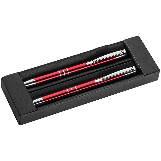 Metal pen & pencil set - red