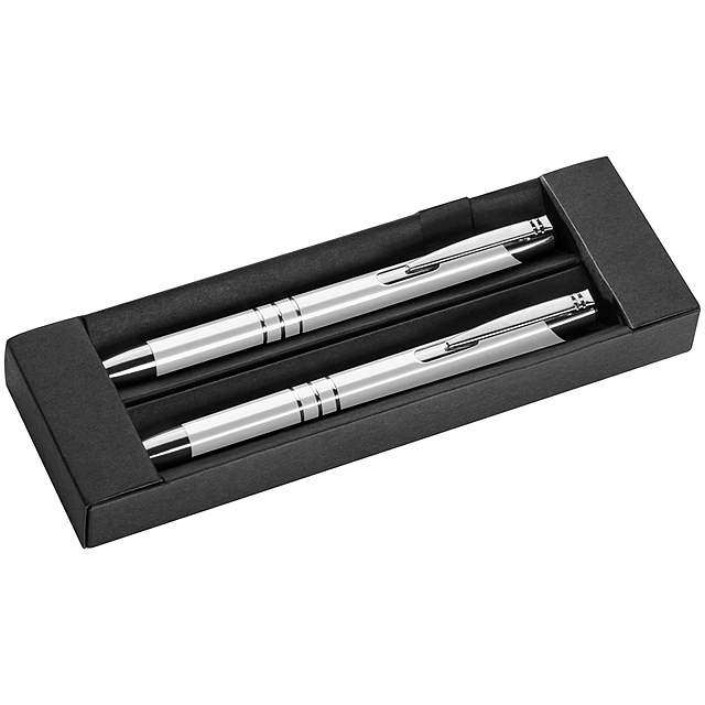 Metal pen & pencil set - white