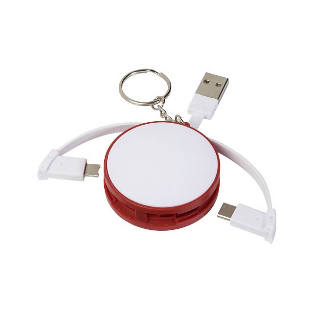 Wrap-around 3-in-1 charging cable with keychain - transparent red