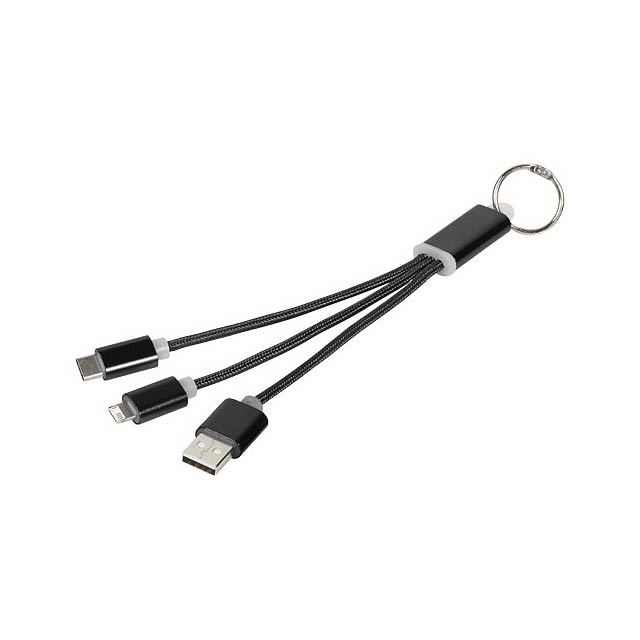 Metal 3-in-1 charging cable with keychain - black