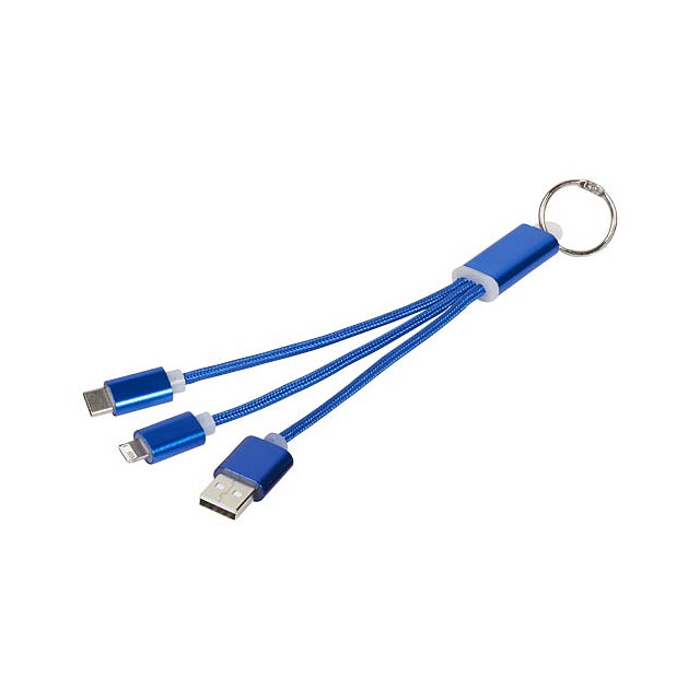 Metal 3-in-1 charging cable with keychain - blue