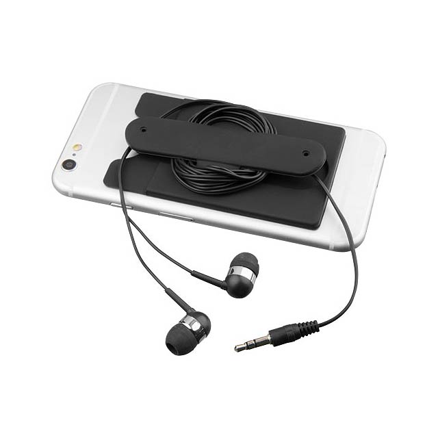 Wired earbuds and silicone phone wallet - black