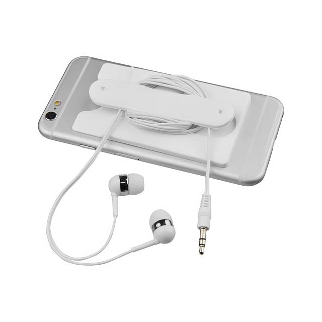 Wired earbuds and silicone phone wallet - white