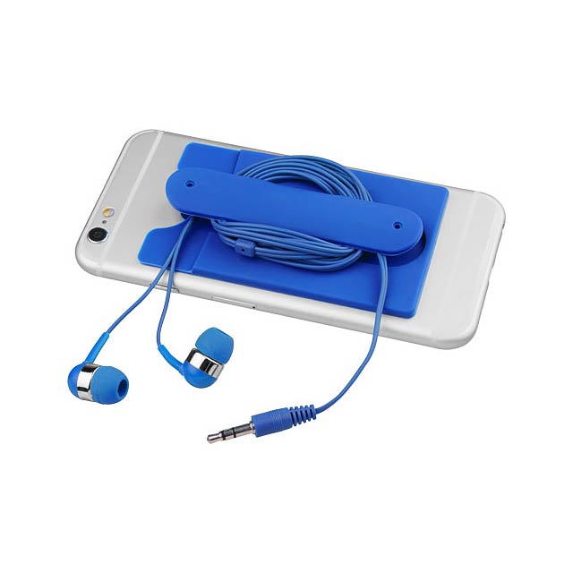 Wired earbuds and silicone phone wallet - blue