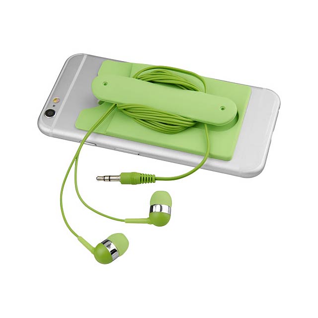 Wired earbuds and silicone phone wallet - lime