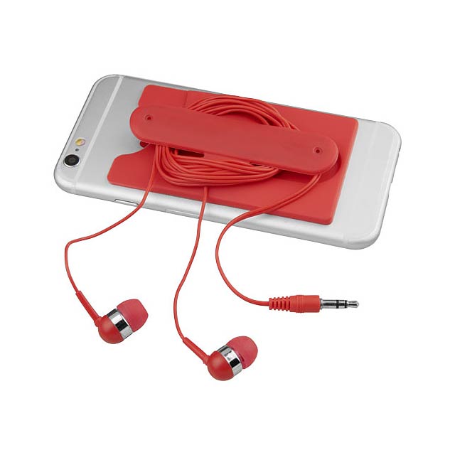 Wired earbuds and silicone phone wallet - transparent red