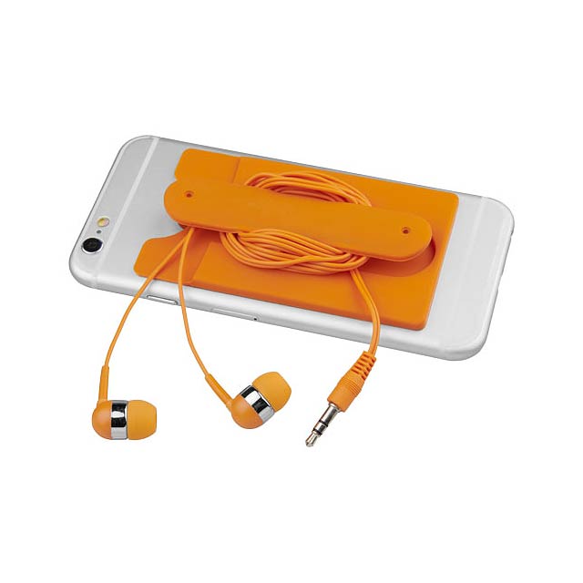 Wired earbuds and silicone phone wallet - orange