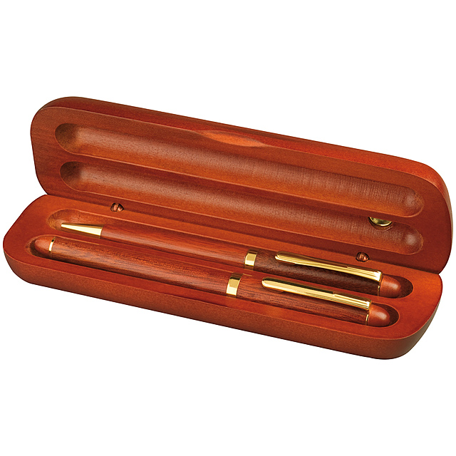 Rosewood pen set in case - brown