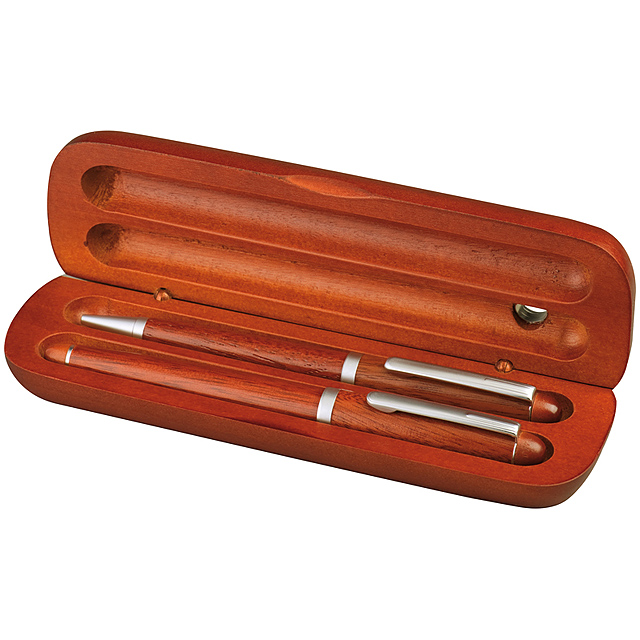 Rosewood pen set in stylish case. - brown