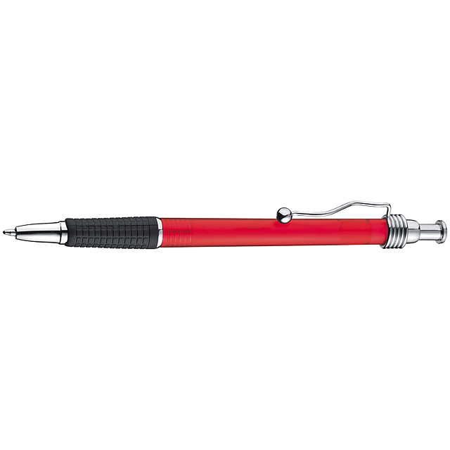 Frosted ball pen with metal clip - red