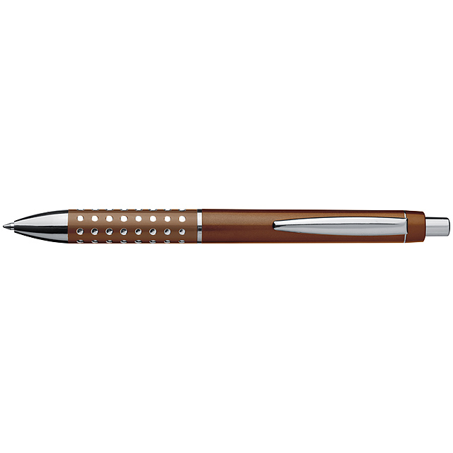 Plastic ball pen with sparkling dot grip zone - brown