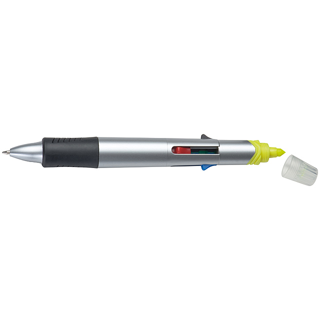 4-Farb-Kugelschreiber mit Textmarker - Grau