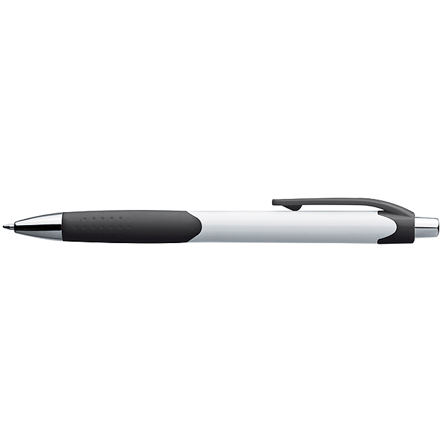 Plastic ball pen with a white shaft and Guma grip zone - black