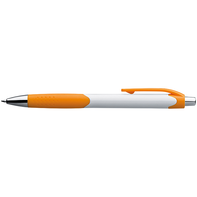Plastic ball pen with a white shaft and Guma grip zone - orange