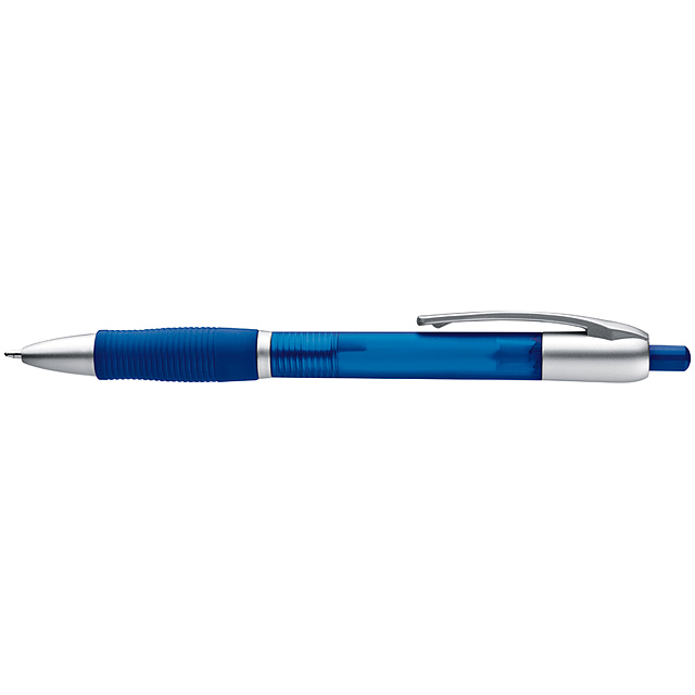 Frosted plastic ball pen with grooved Guma grip zone - blue